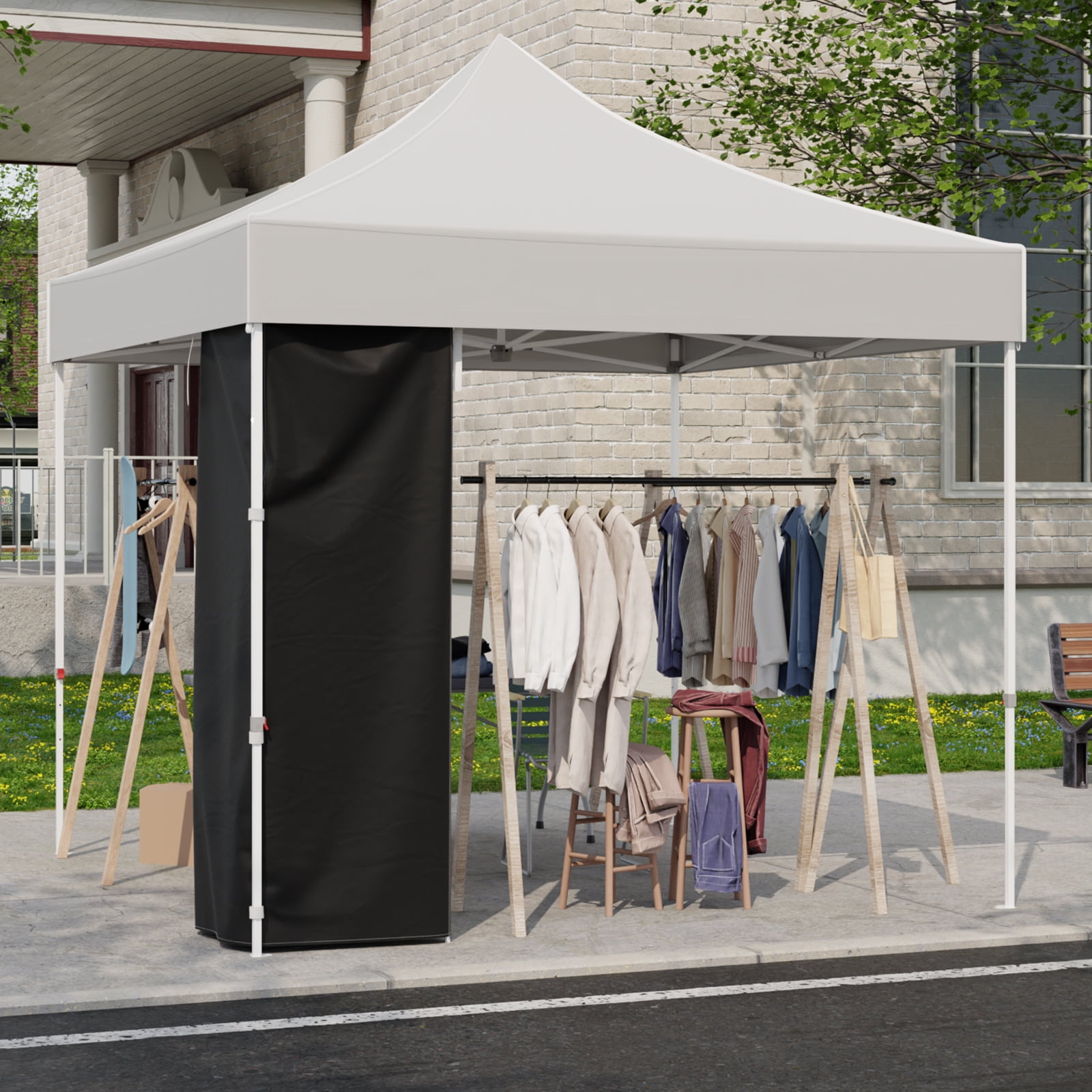 EAGLE PEAK Portable Privacy Tent Changing Room for Pop-up Canopy Fits Canopies with Cross Bars Outdoor Hanging Privacy Curtain, Black - Image 3