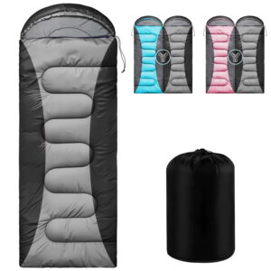 Teblint Camping Sleeping Bag for Adults Kids, 4-Season Cold Weather Sleeping Bag, Waterproof & Compression Sack Included, Camping Essentials Gear Accessories Hiking Sleep Must Haves (Black)